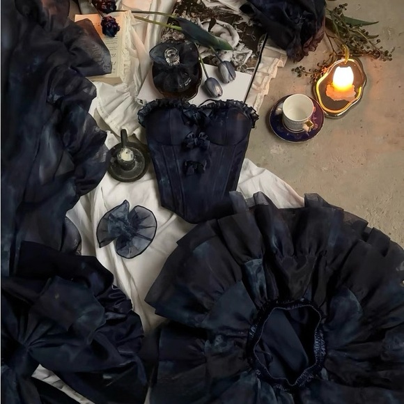 Designer Handmade Midnight Gothic Corset Gown - Picture 14 of 16